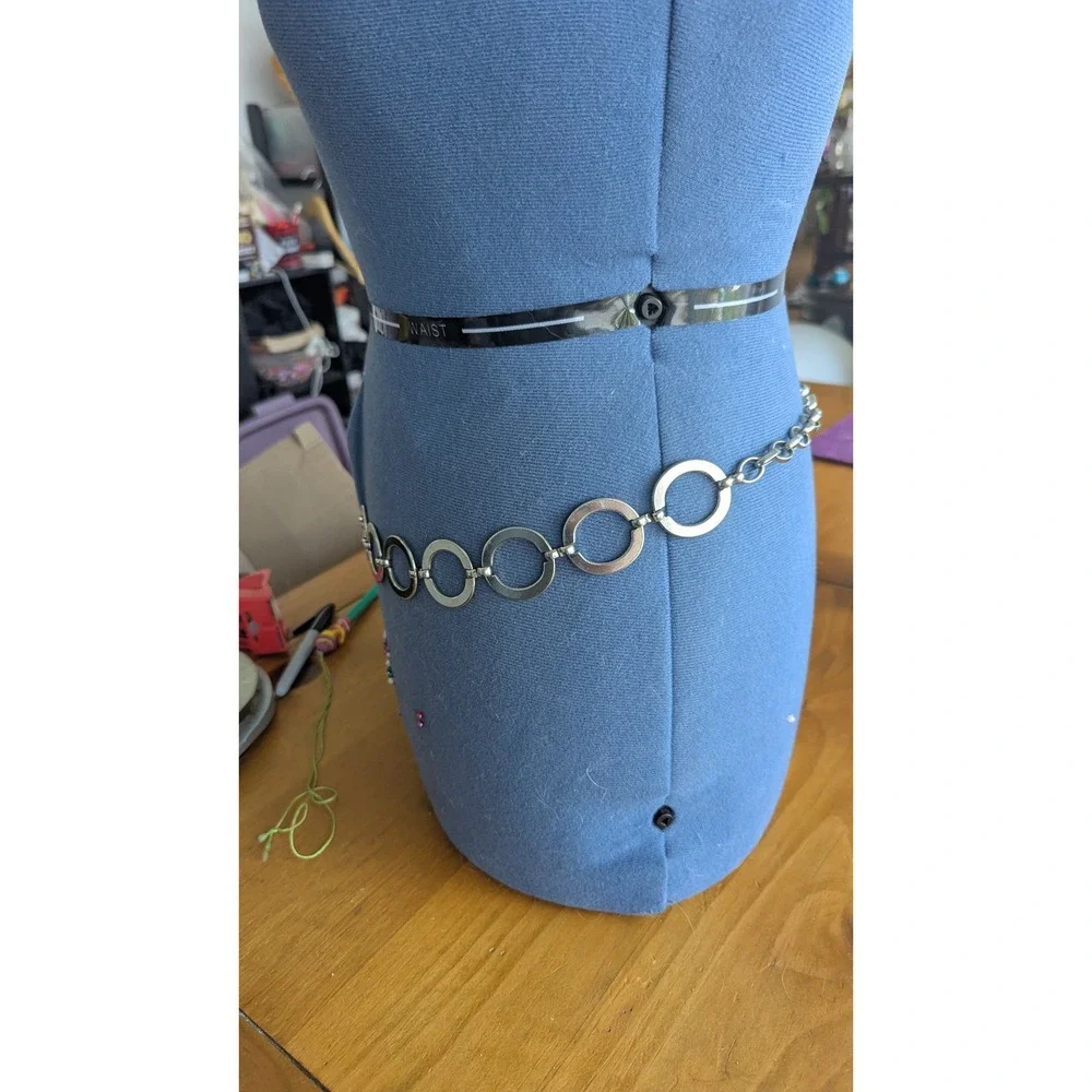 Silver Tone‎ Circle Link Chain Belt Adjustable Lobster Clasp Y2K Retro 40 Inch